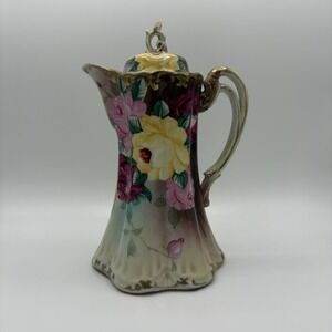 Royal Nippon Hand Painted Chocolate Coffee Tea Pot Roses Gold Trim –‎ Lid Damage